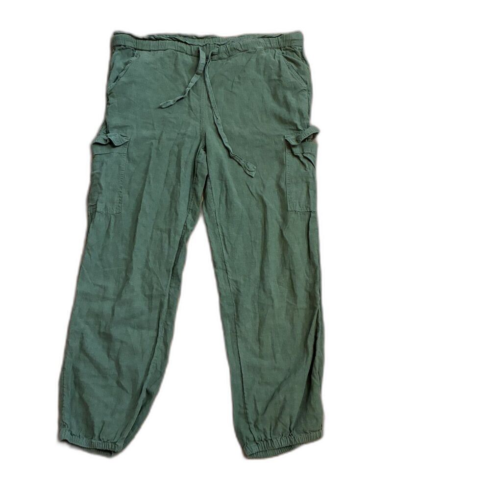 Aerie Linen Blend Green Joggers High Rise Utility Pants S Lightweight Relaxed